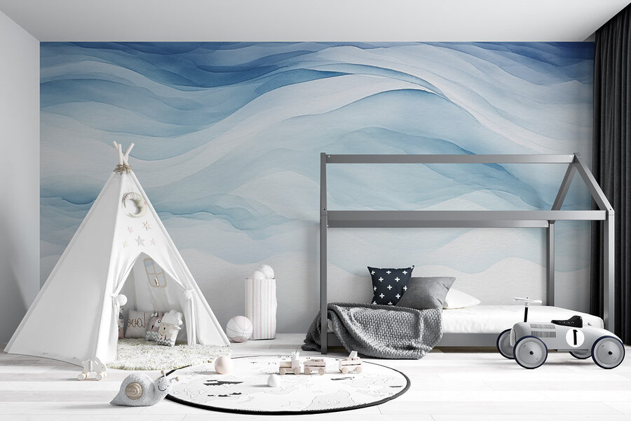 Pintura a aguarela branca e azul
