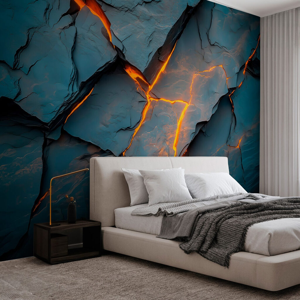 Cracked rock with orange lighting Cracked rock with orange lighting