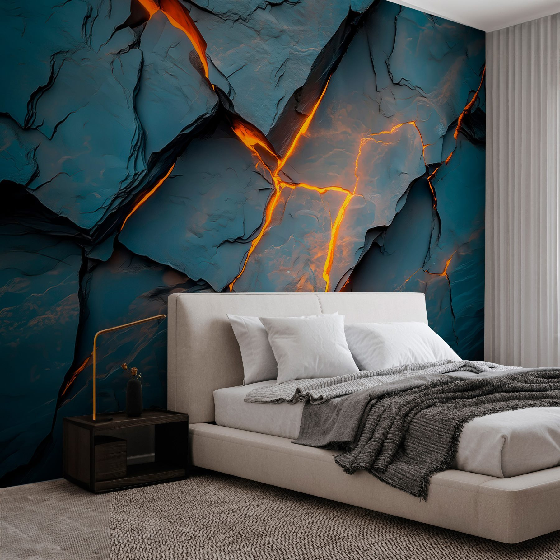 Cracked rock with orange lighting Cracked rock with orange lighting