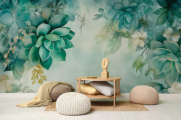 Pintura de plantas e flores verdes Pintura de plantas e flores verdes