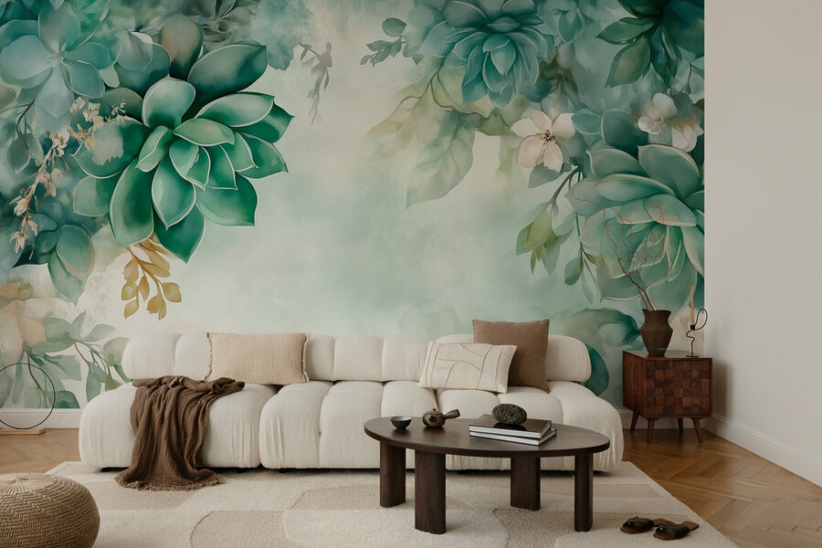 Pintura de plantas e flores verdes Pintura de plantas e flores verdes