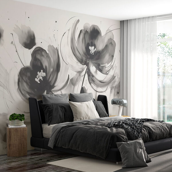Papel de parede Papel de parede Pintura de flores sobre uma superfície branca (REF: w02878)