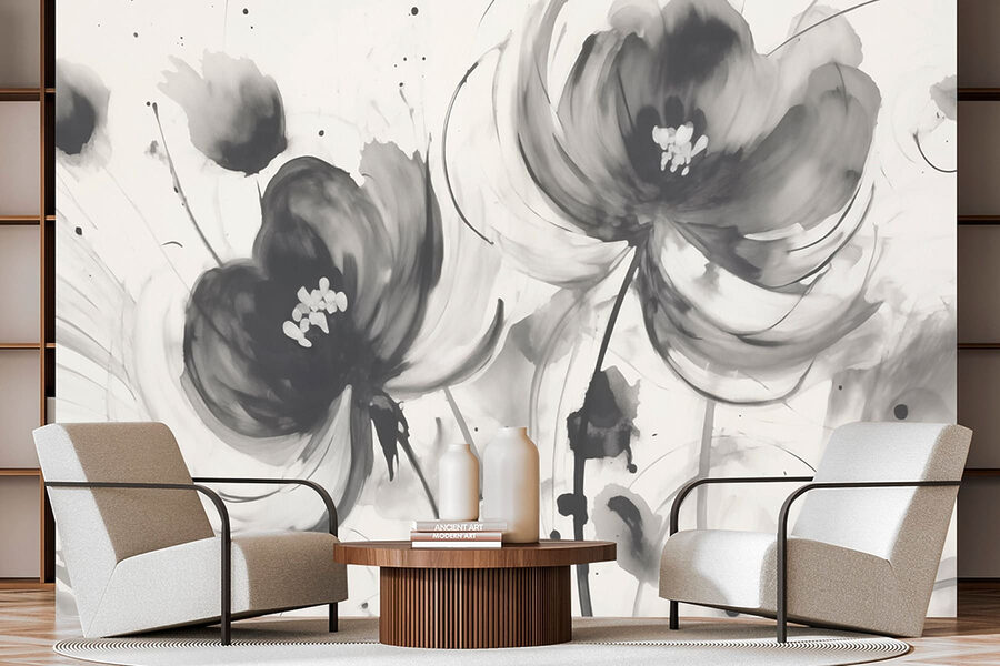 Pintura de flores sobre uma superfície branca