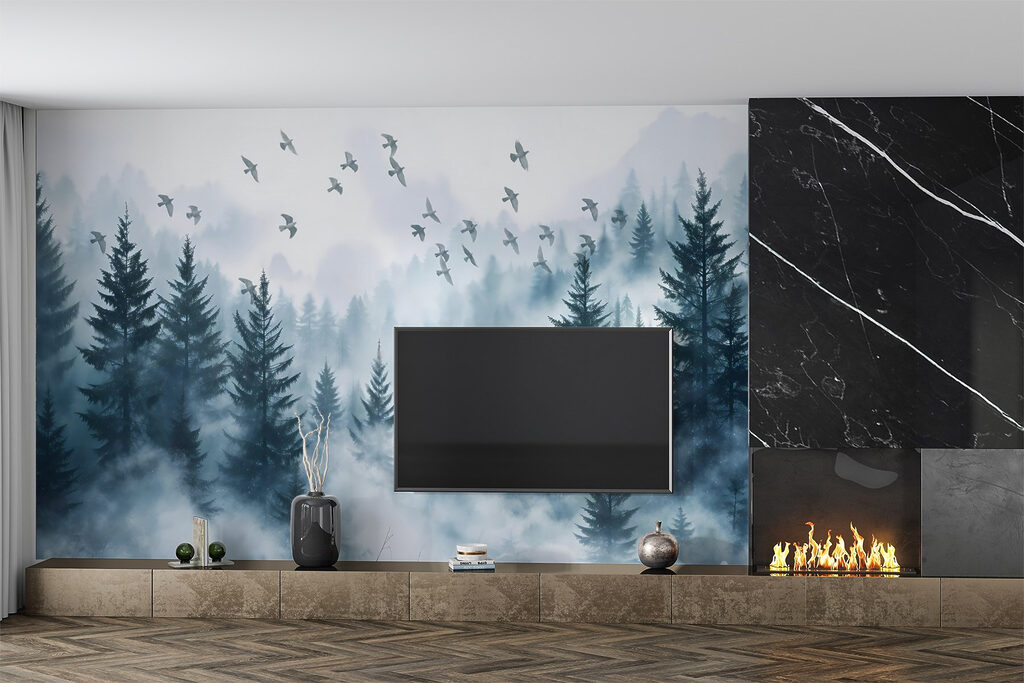 Birds flying over a forest Birds flying over a forest