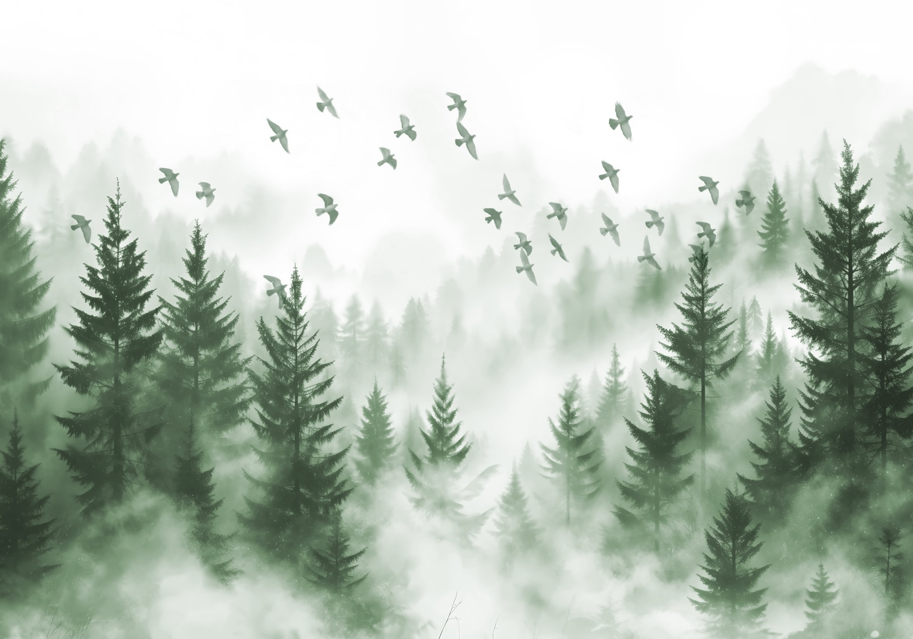 Birds flying over a forest