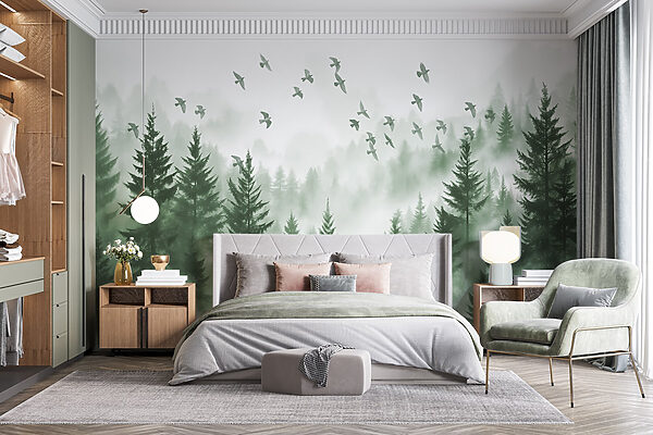 Pássaros a voar sobre uma floresta Pássaros a voar sobre uma floresta