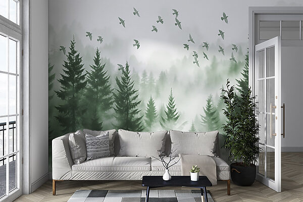 Pássaros a voar sobre uma floresta Pássaros a voar sobre uma floresta