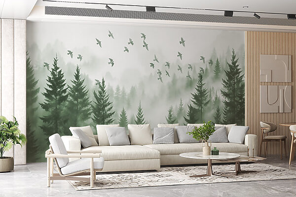 Pássaros a voar sobre uma floresta Pássaros a voar sobre uma floresta