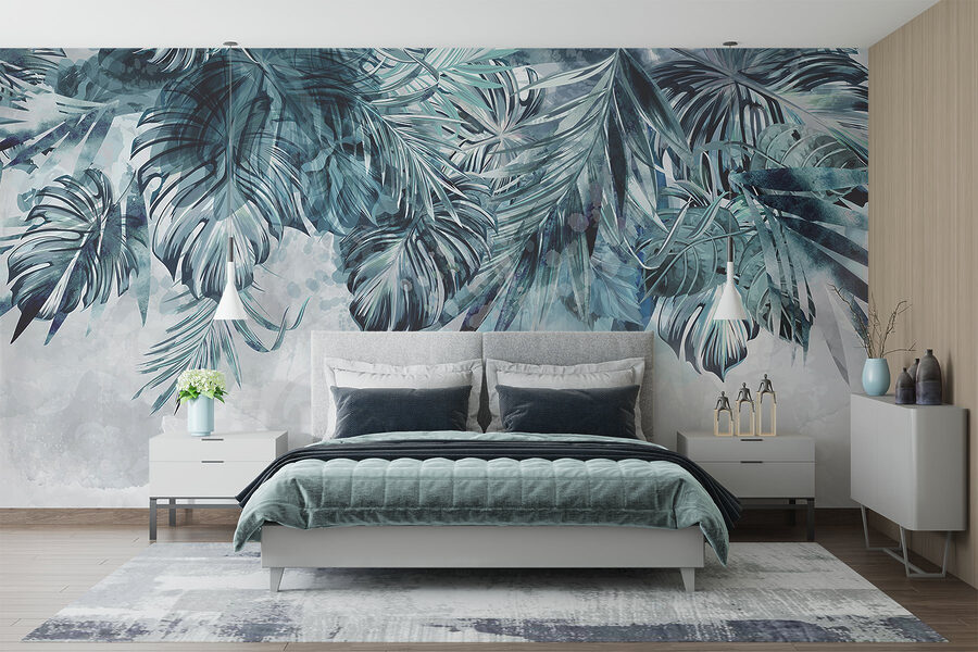 Ilustração de folhagem tropical vibrante.