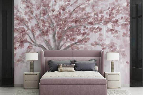Pintura de uma árvore com folhas cor-de-rosa Pintura de uma árvore com folhas cor-de-rosa
