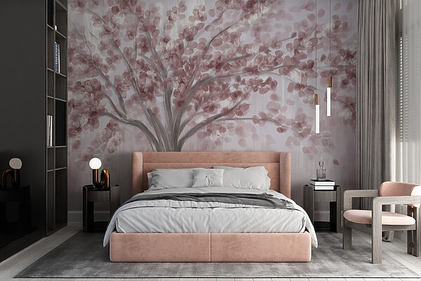 Pintura de uma árvore com folhas cor-de-rosa Pintura de uma árvore com folhas cor-de-rosa