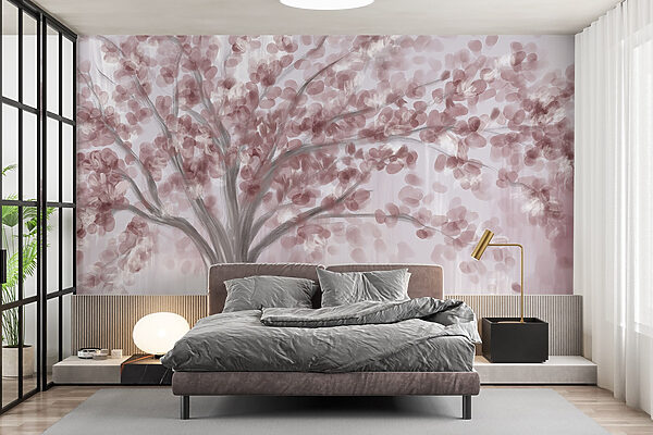 Pintura de uma árvore com folhas cor-de-rosa Pintura de uma árvore com folhas cor-de-rosa