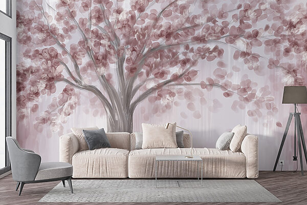 Pintura de uma árvore com folhas cor-de-rosa Pintura de uma árvore com folhas cor-de-rosa