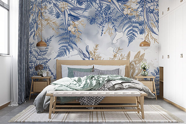 Padrão floral azul e branco Padrão floral azul e branco