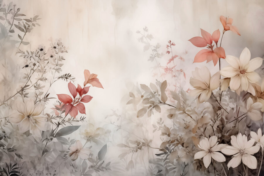 Pintura de flores numa parede