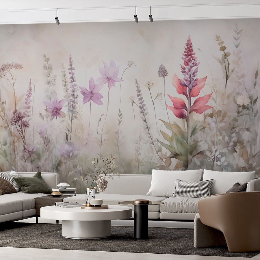 Pintura de flores num campo