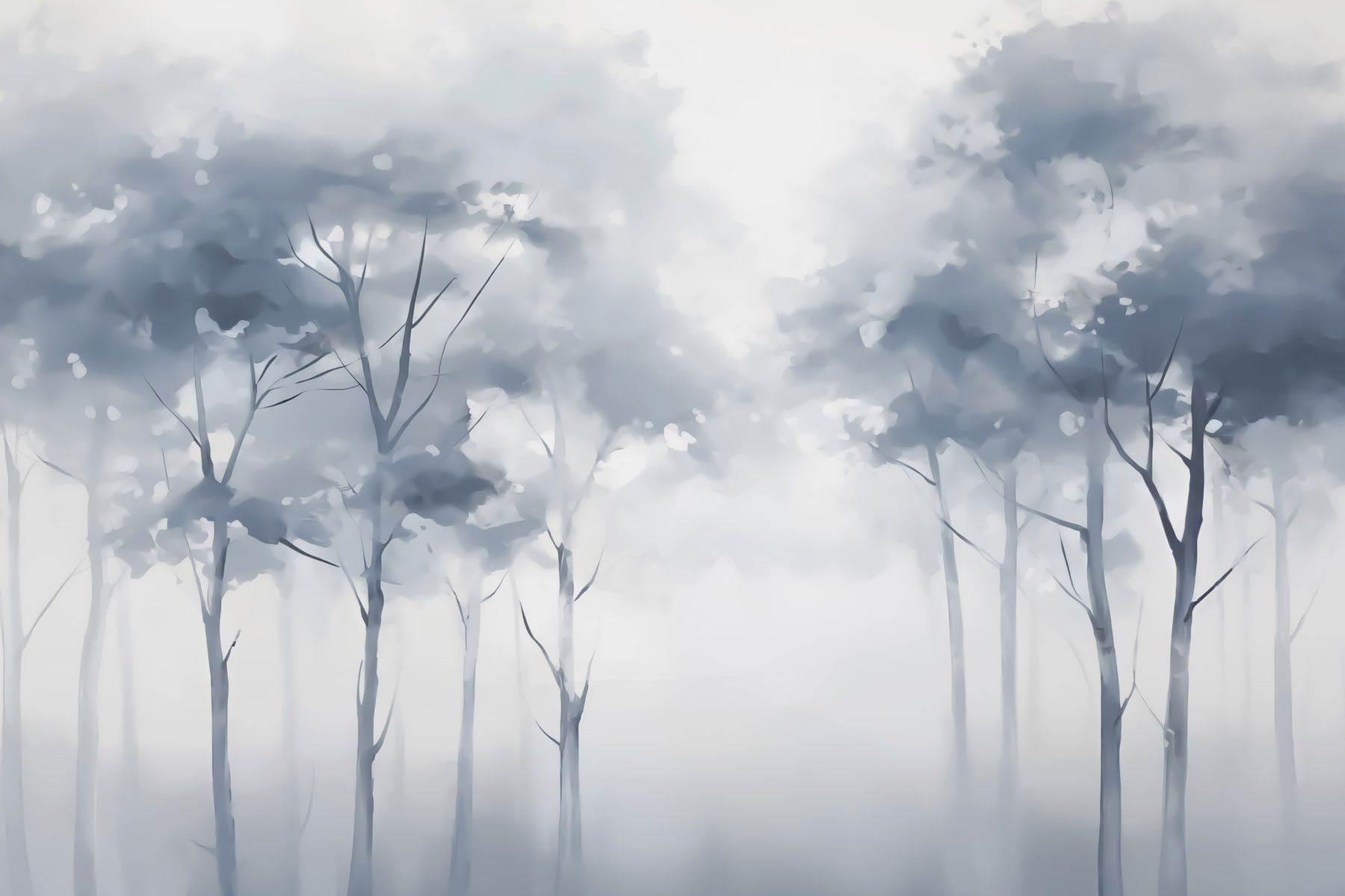 Group of trees in a foggy forest Group of trees in a foggy forest