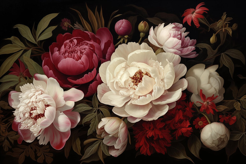 Pintura de flores sobre um fundo preto Pintura de flores sobre um fundo preto