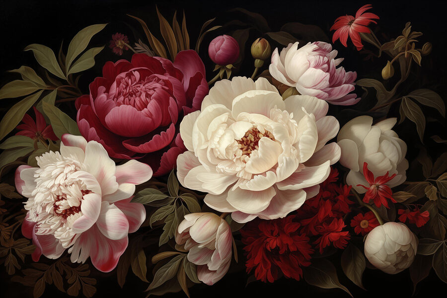 Pintura de flores sobre um fundo preto