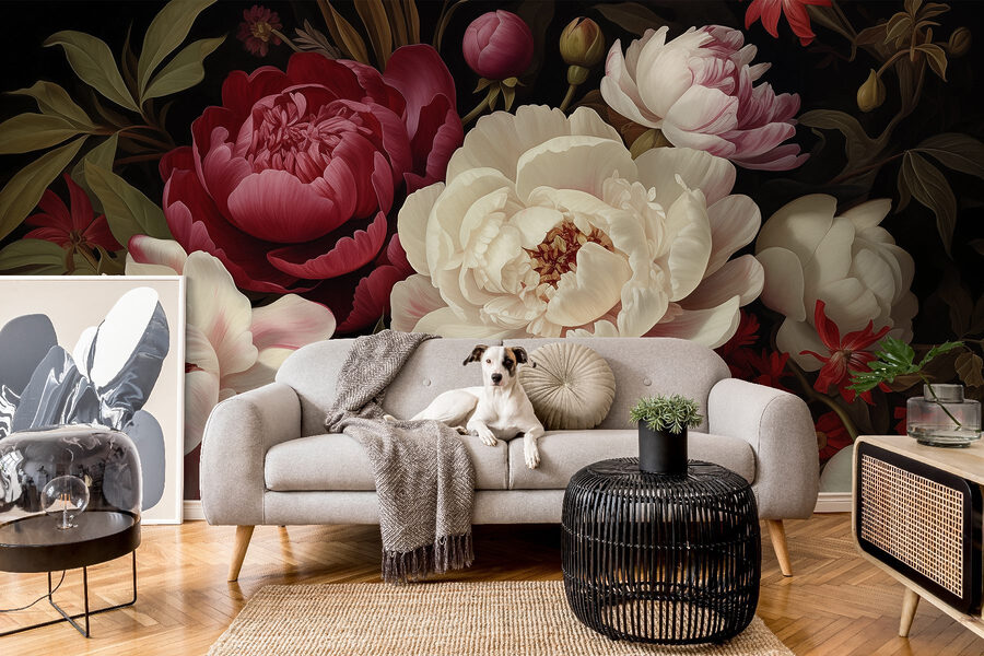 Pintura de flores sobre um fundo preto