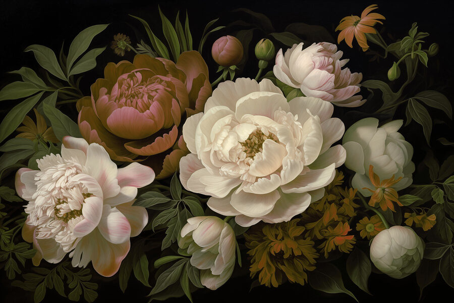 Grupo de flores sobre um fundo preto