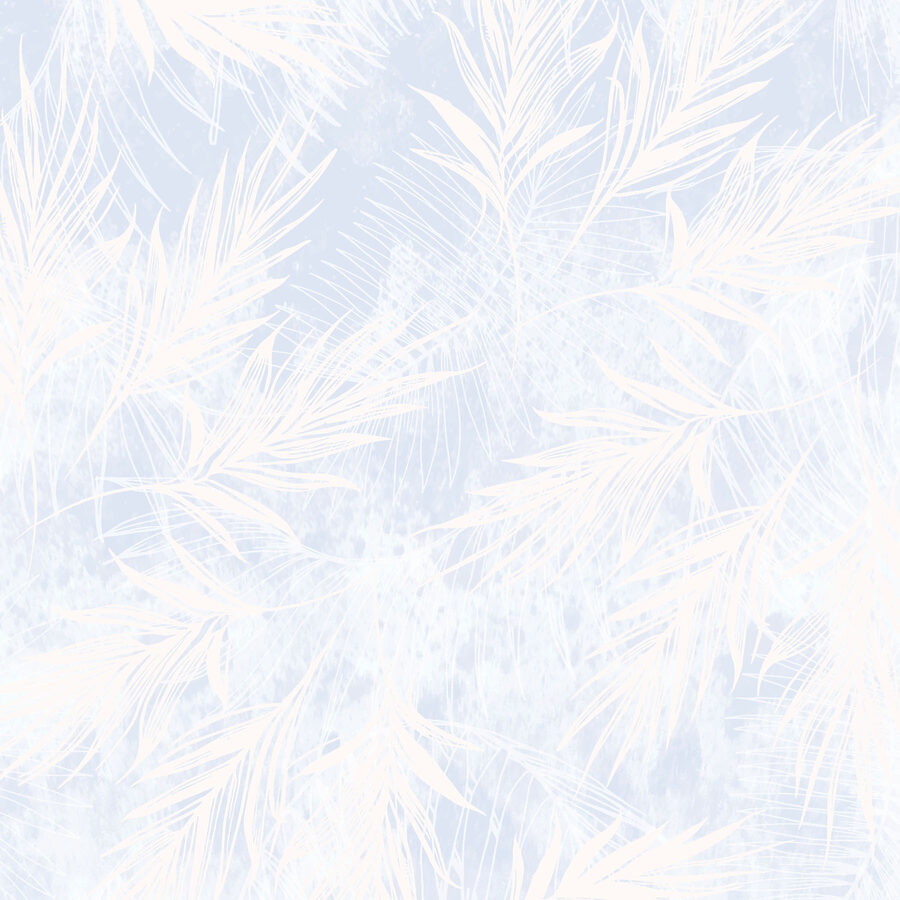 Fundo branco e azul com folhas brancas