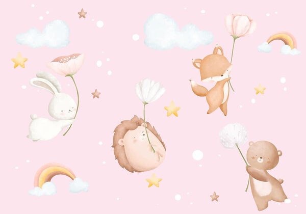 Grupo de animais a segurar flores Grupo de animais a segurar flores