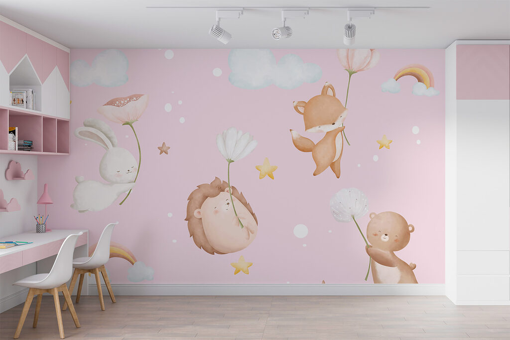 Group of animals holding flowers Group of animals holding flowers