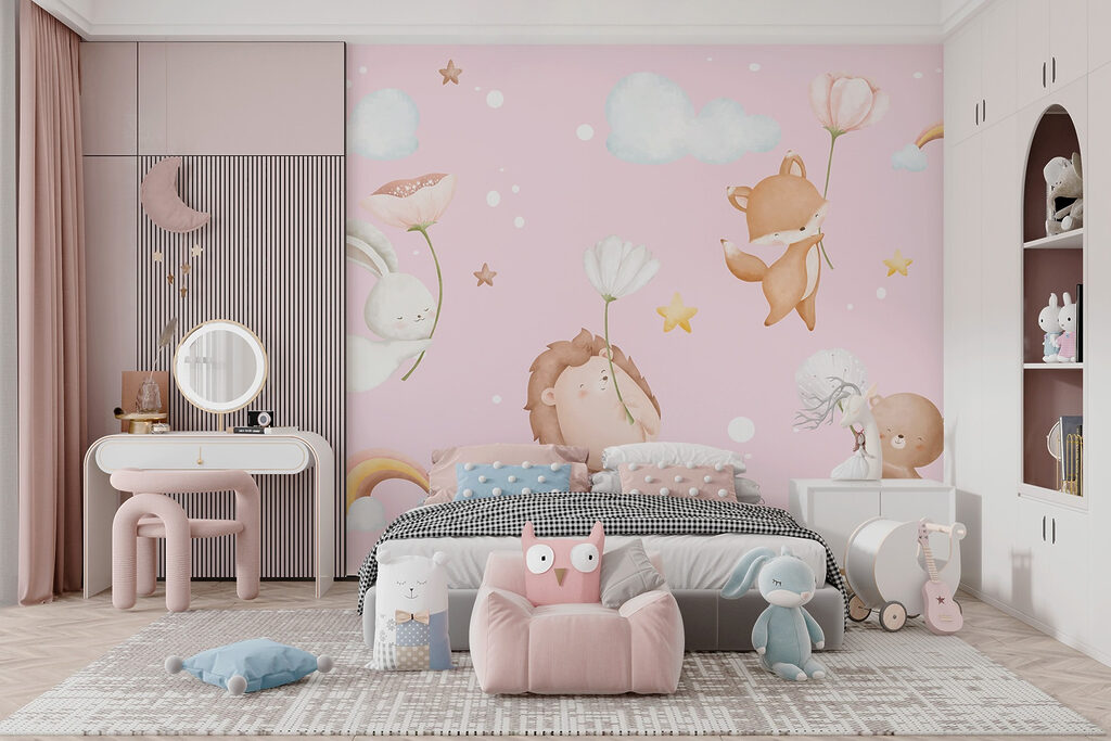 Group of animals holding flowers Group of animals holding flowers