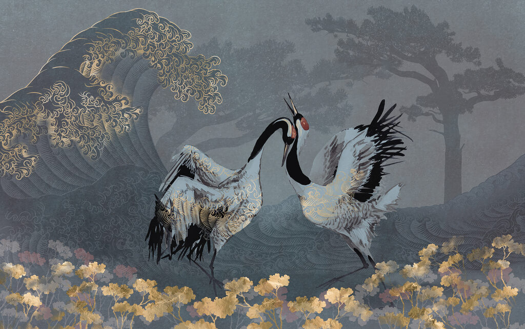 Two birds standing in a field