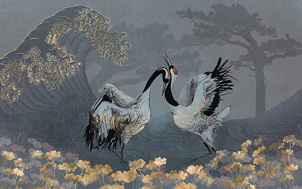 Two birds standing in a field