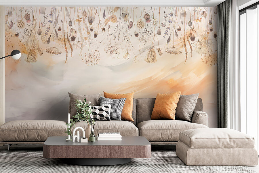 Pintura de flores e plantas secas