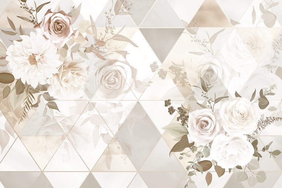 Papel de parede com flores e triângulos