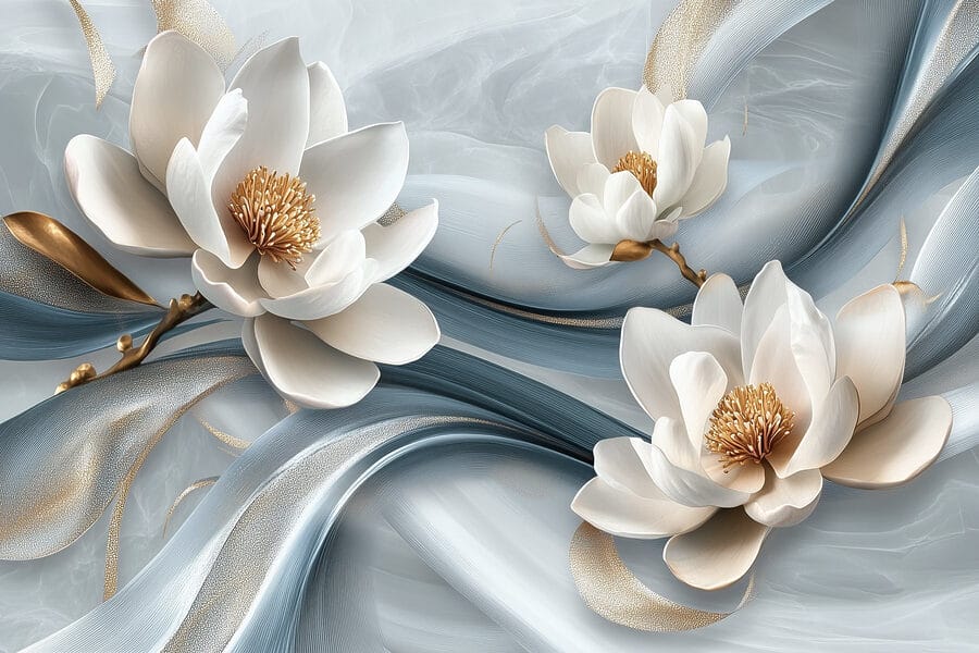 Flores delicadas num tecido esvoaçante