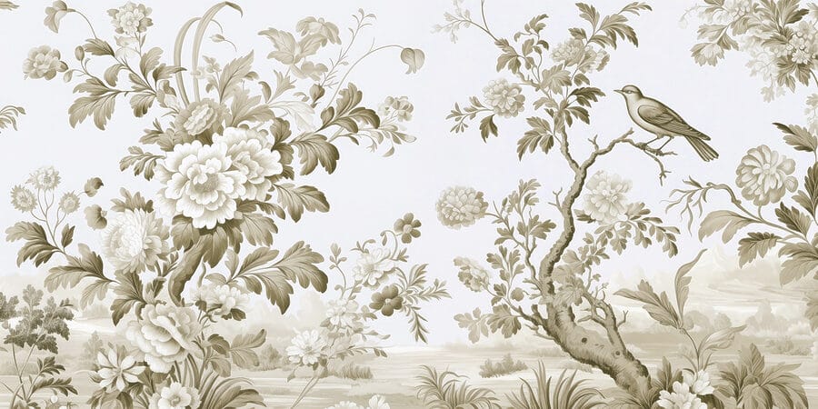 Papel de parede com flores e árvores