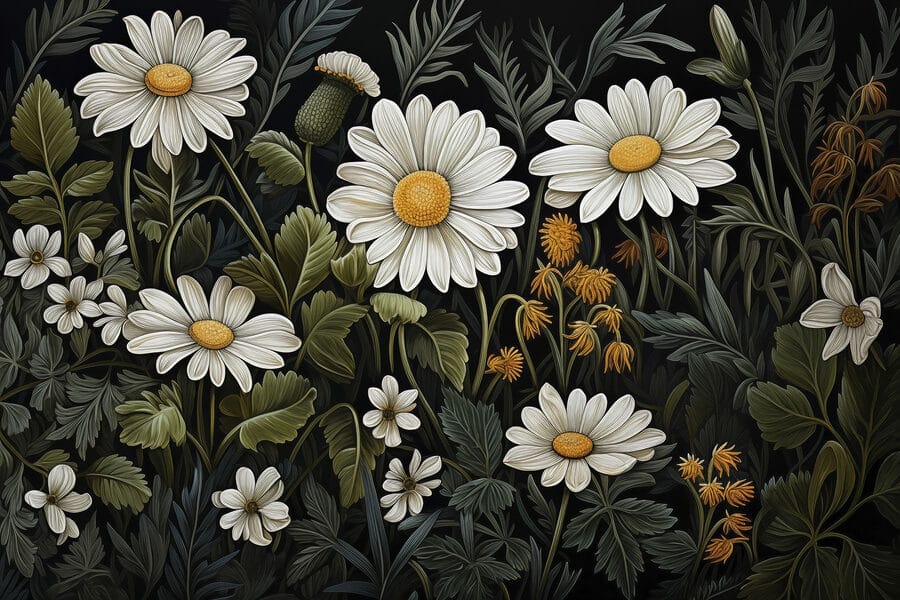Pintura de flores e folhas