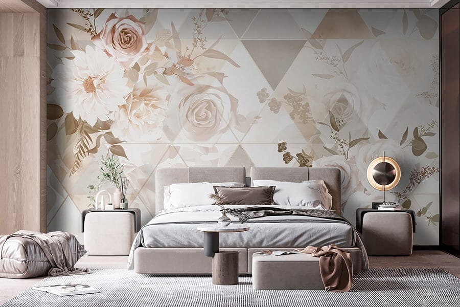 Papel de parede com flores e triângulos