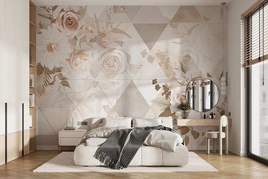 Papel de parede com flores e triângulos