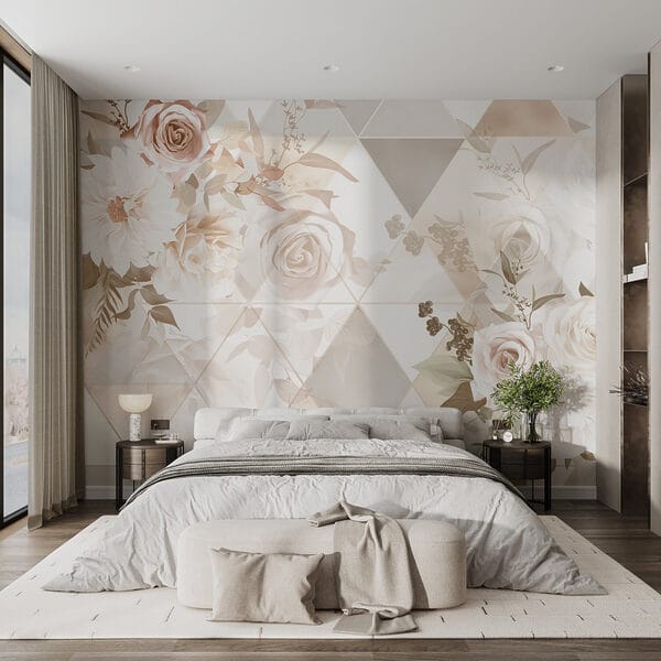 Papel de parede com flores e triângulos Papel de parede com flores e triângulos
