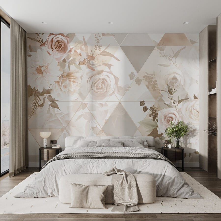 Papel de parede com flores e triângulos