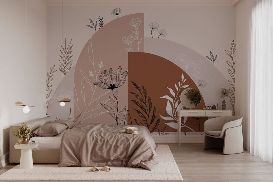 Desenho gráfico de flores e folhas