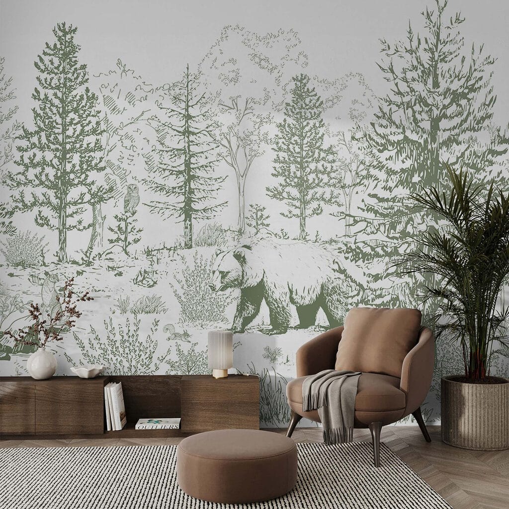 Drawing of a bear in a forest Drawing of a bear in a forest