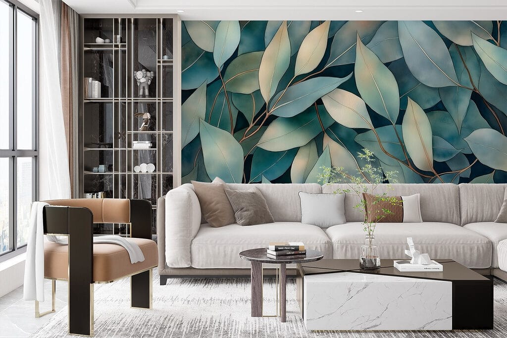 Group of leaves on a blue background Group of leaves on a blue background