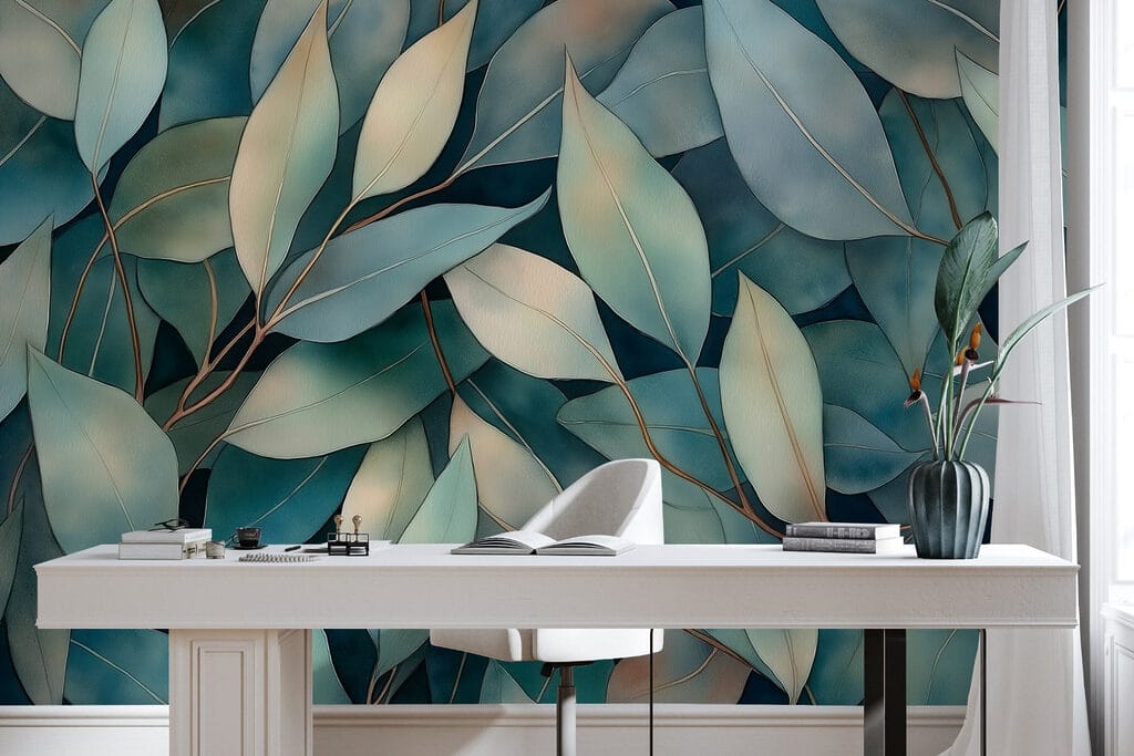 Group of leaves on a blue background Group of leaves on a blue background