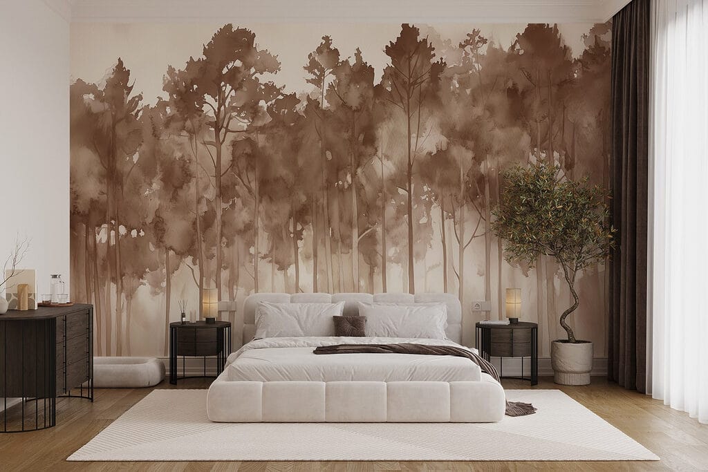 Group of trees in a foggy forest Group of trees in a foggy forest