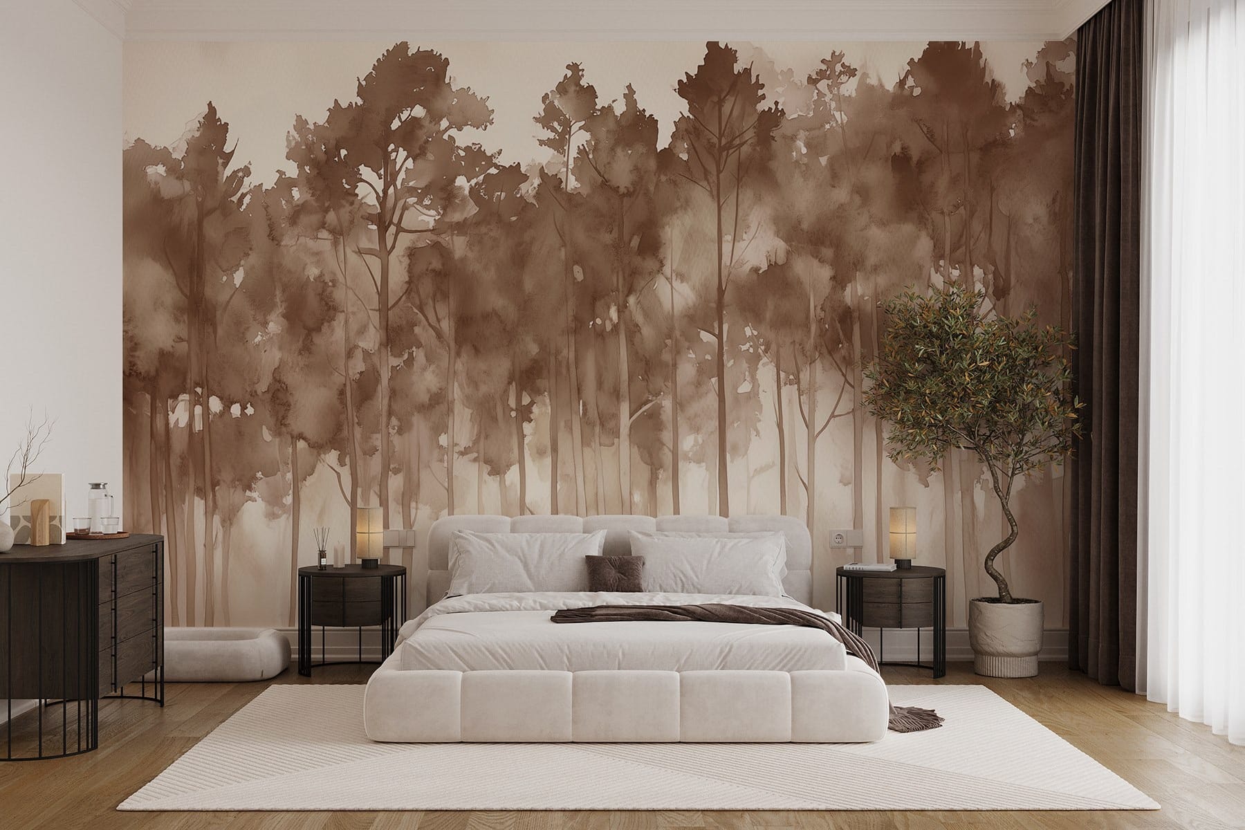 Group of trees in a foggy forest Group of trees in a foggy forest