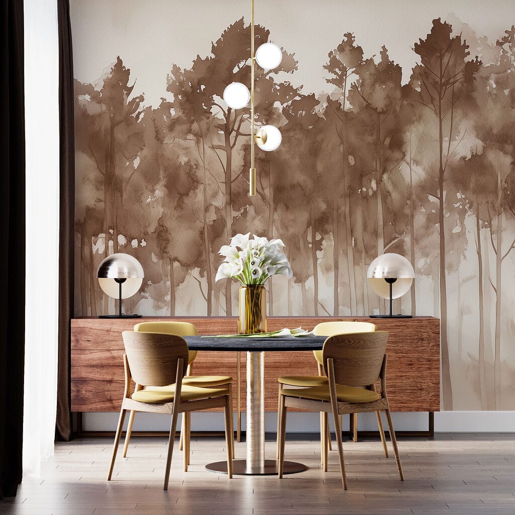 Group of trees in a foggy forest Group of trees in a foggy forest