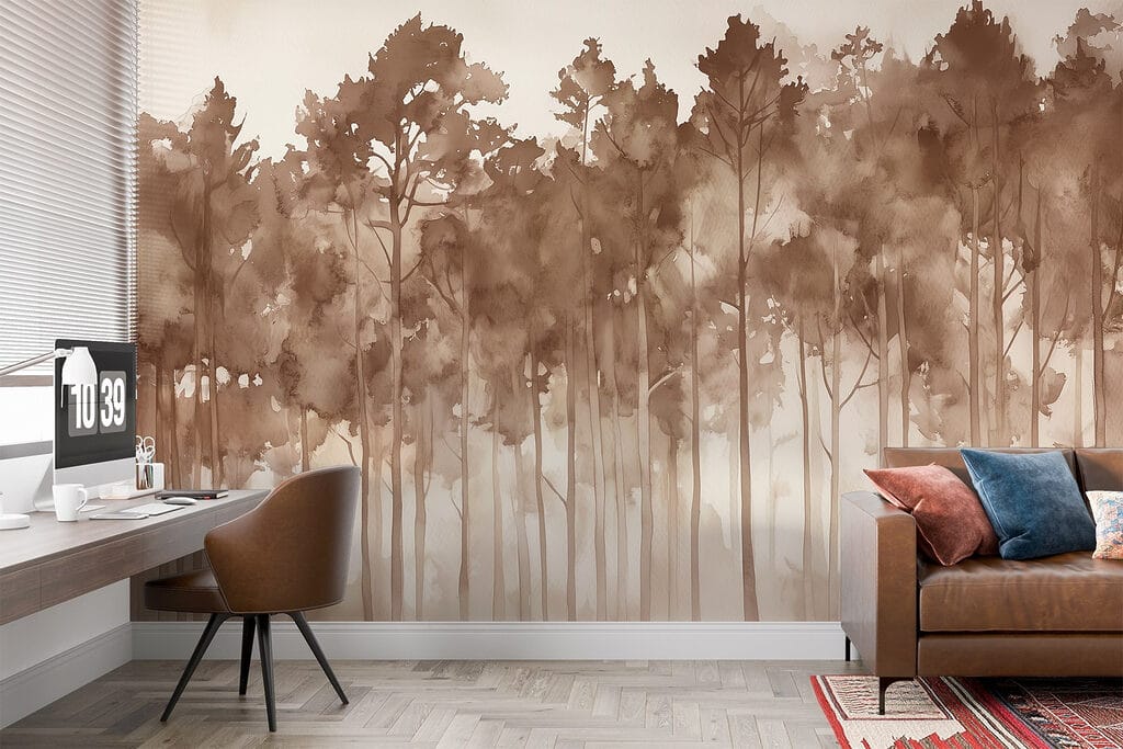 Group of trees in a foggy forest Group of trees in a foggy forest