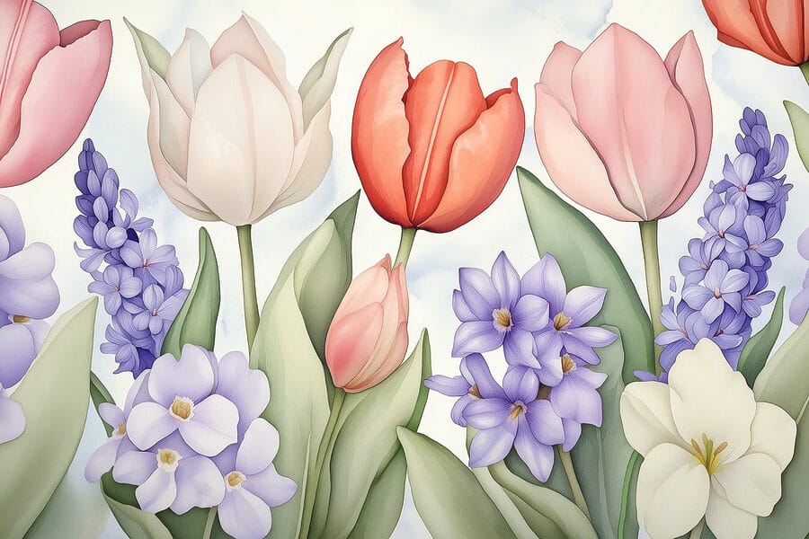 Papel de parede Grupo de flores com folhas - Image 7