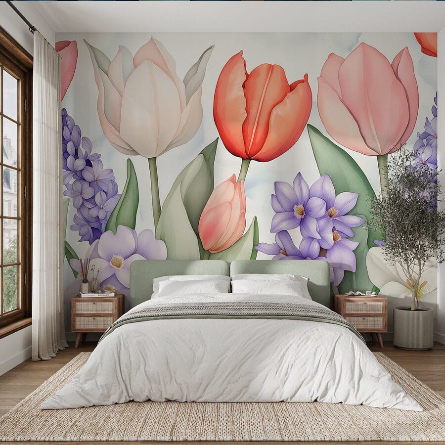 Papel de parede Grupo de flores com folhas - Image 2